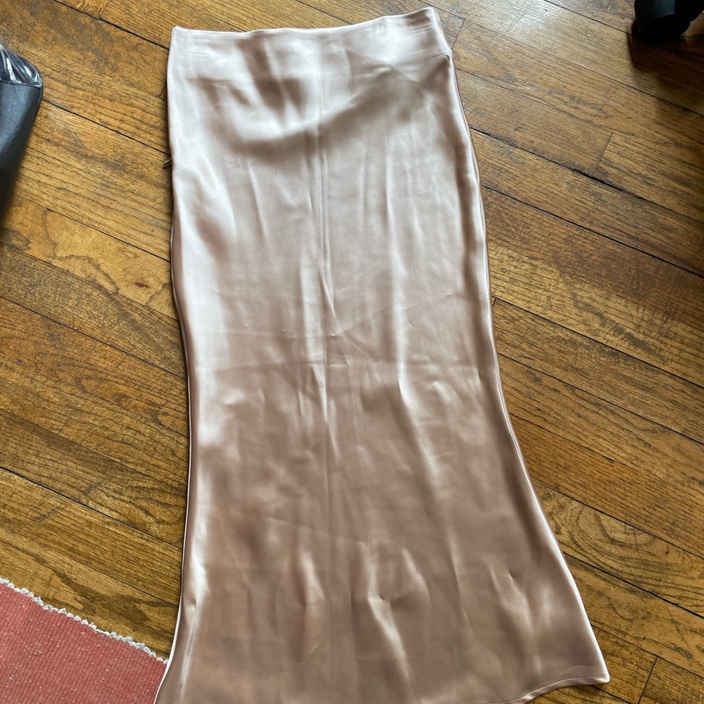 Forever 21 Satin High Waist Midi Skirt / Nude Color